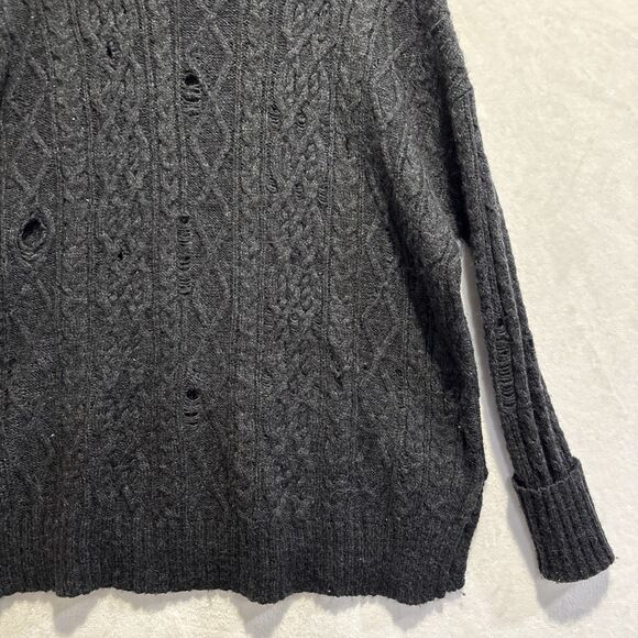 Free People Oversized Alpaca Blend Distressed Cable Knit Sweater Small Grey - Picture 12 of 14
